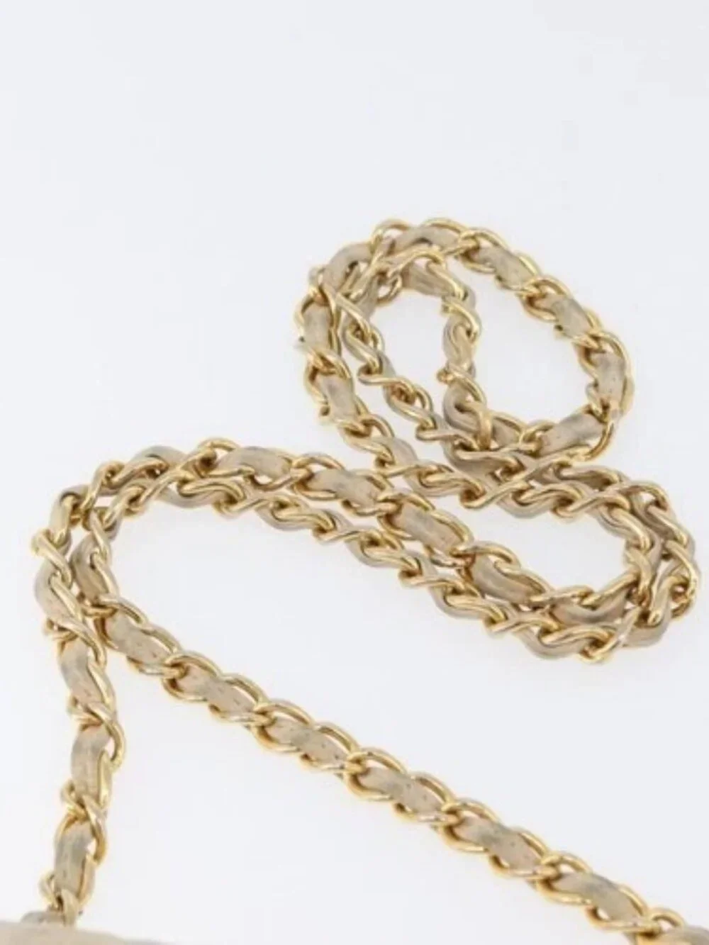 CHANEL Matelasse Chain Shoulder Bag Lamb Skin Beige Gold CC Auth BA10672